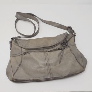 The Sak Gray Silver Leather Zip Boho Crossbody Bag